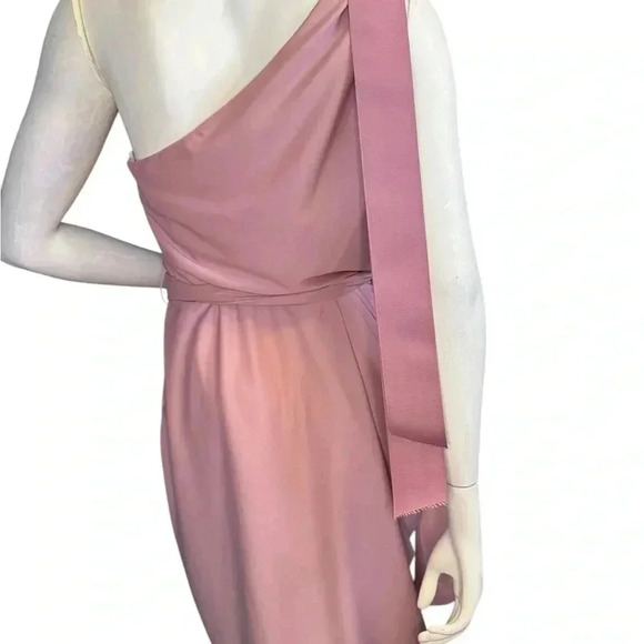 Vera Wang Bride's Maid Dress Light Pink Tie Bow Draped One Shoulder 12. - Picture 10 of 12